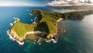 入江と断崖の海岸線