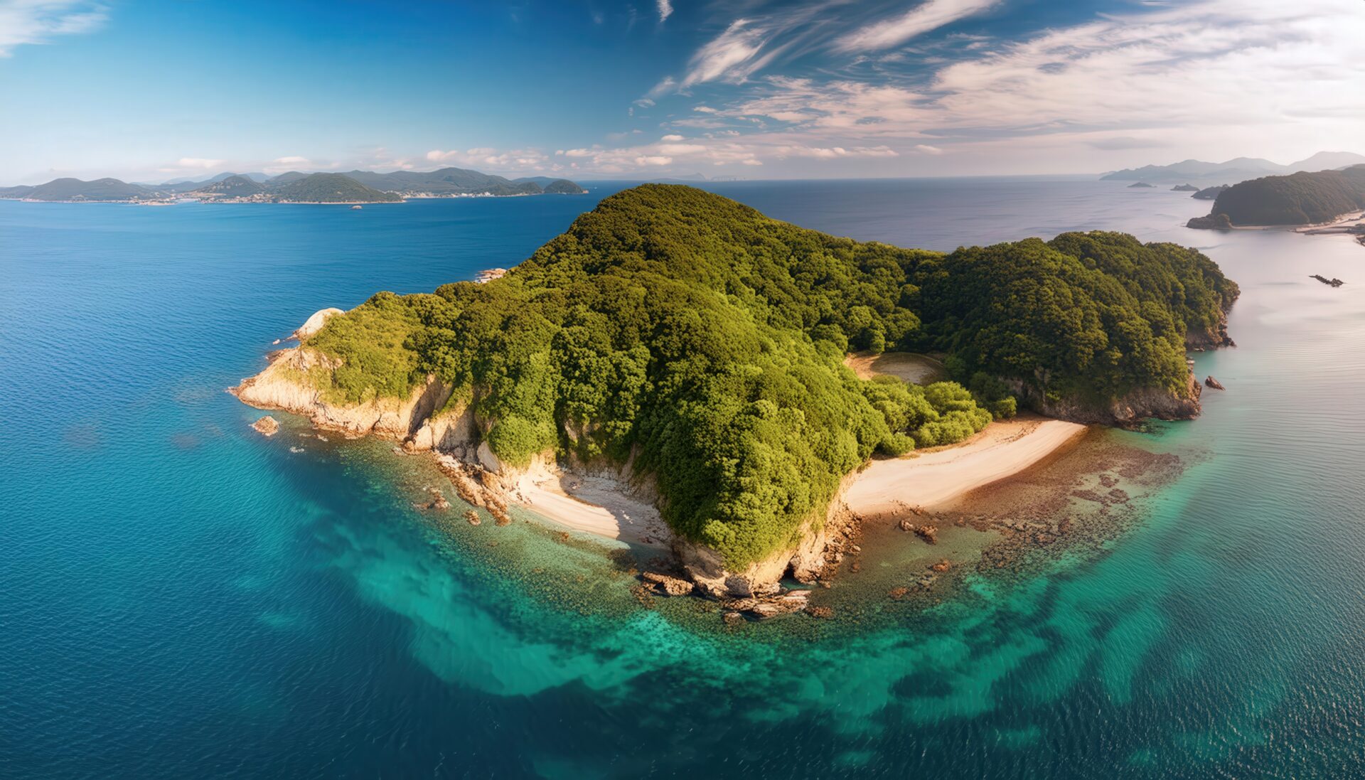 緑に覆われた島とサンゴ礁