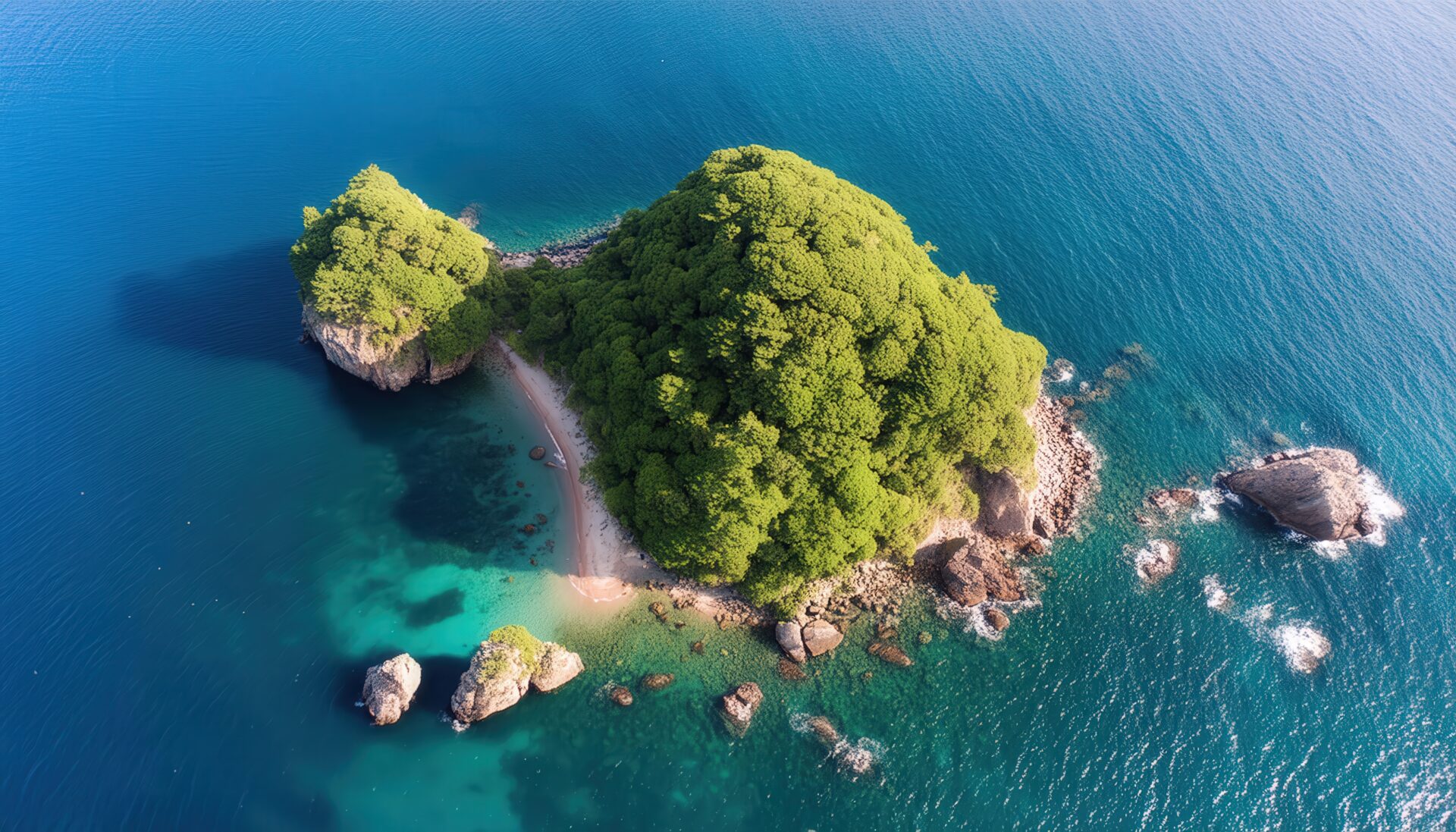 小さな無人島と珊瑚礁