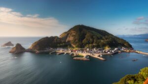 海に面した集落と港