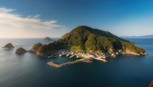 防波堤と漁港の風景