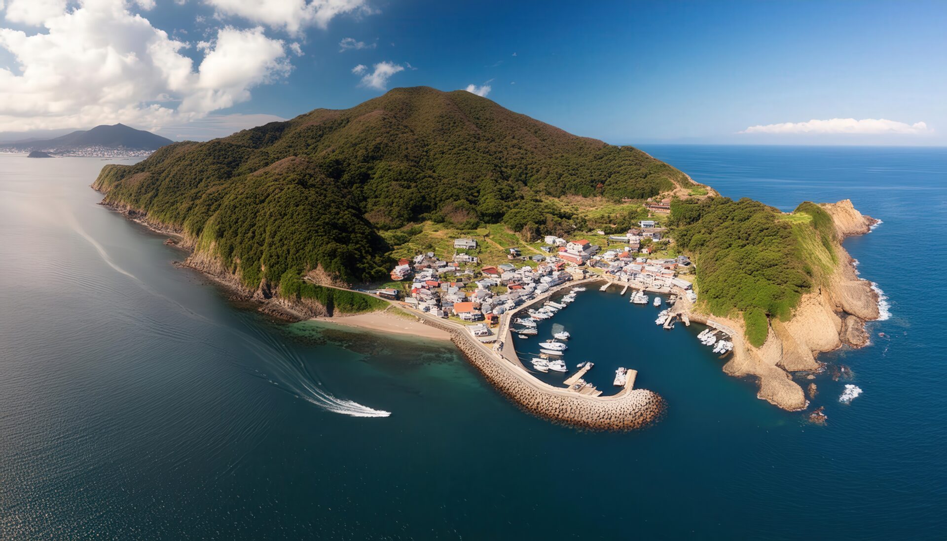 海に開けた港町の風景