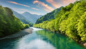 渓谷の朝の清流