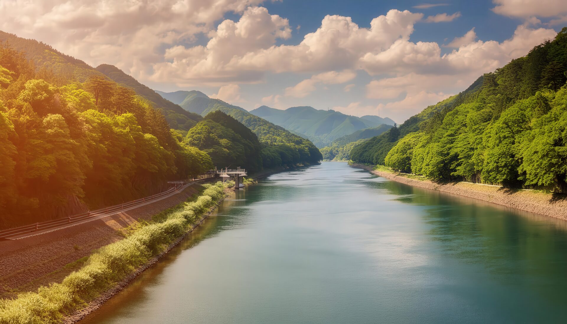 山間の川と田舎道