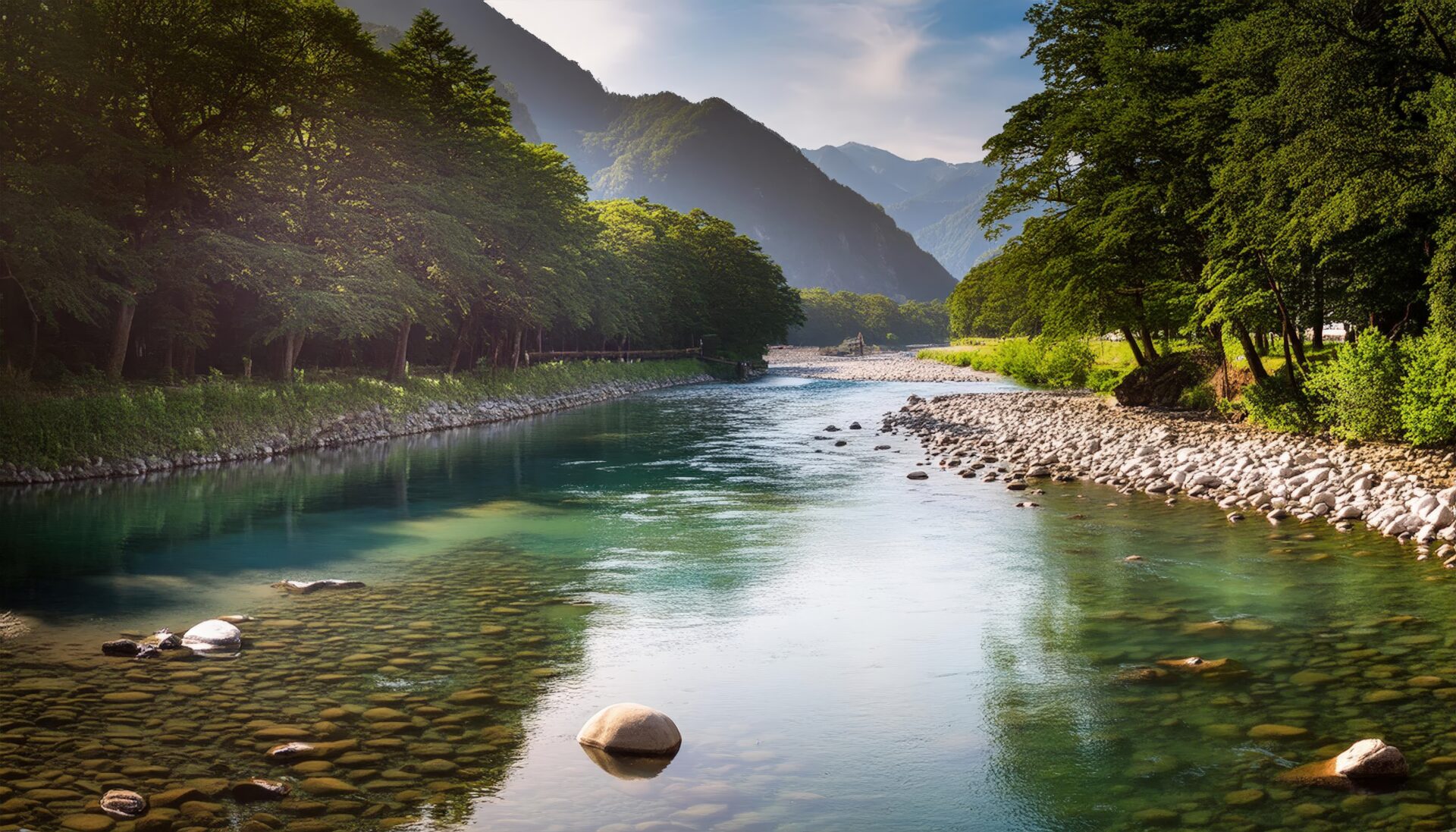 渓流と川底の石