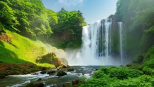 緑に囲まれた滝