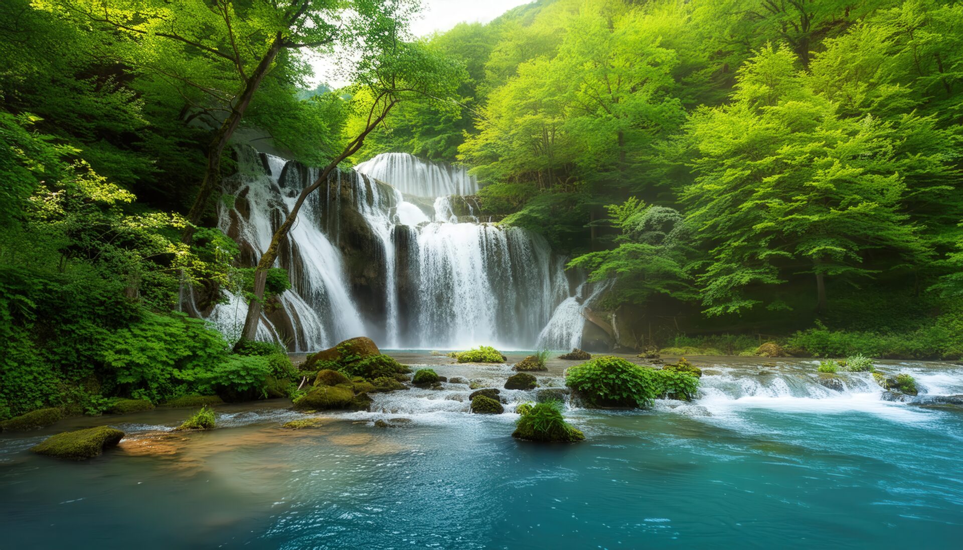 森林の中の多段滝