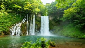 緑に囲まれた二段滝