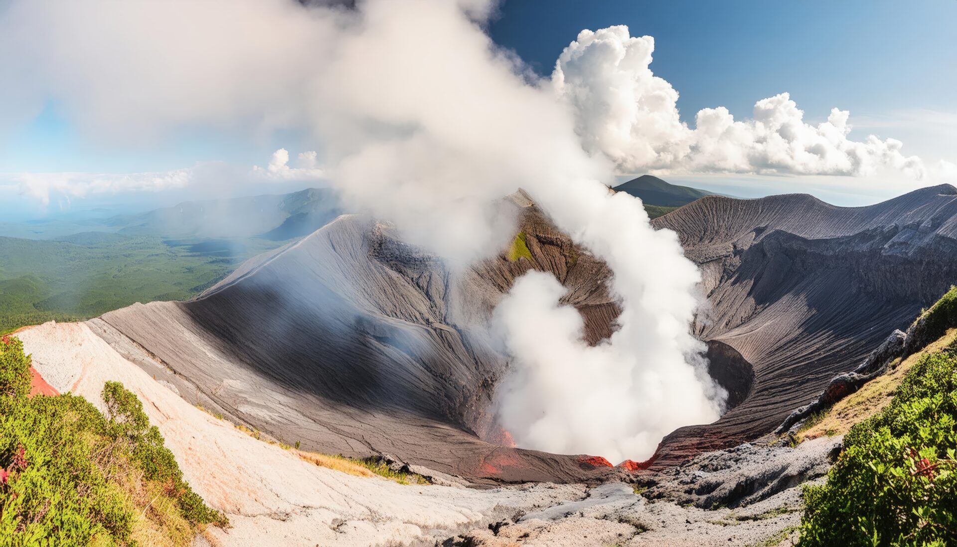 噴煙が上がる活火山