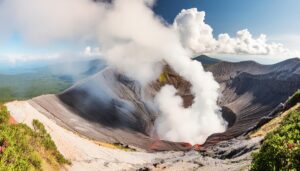 噴煙が上がる活火山