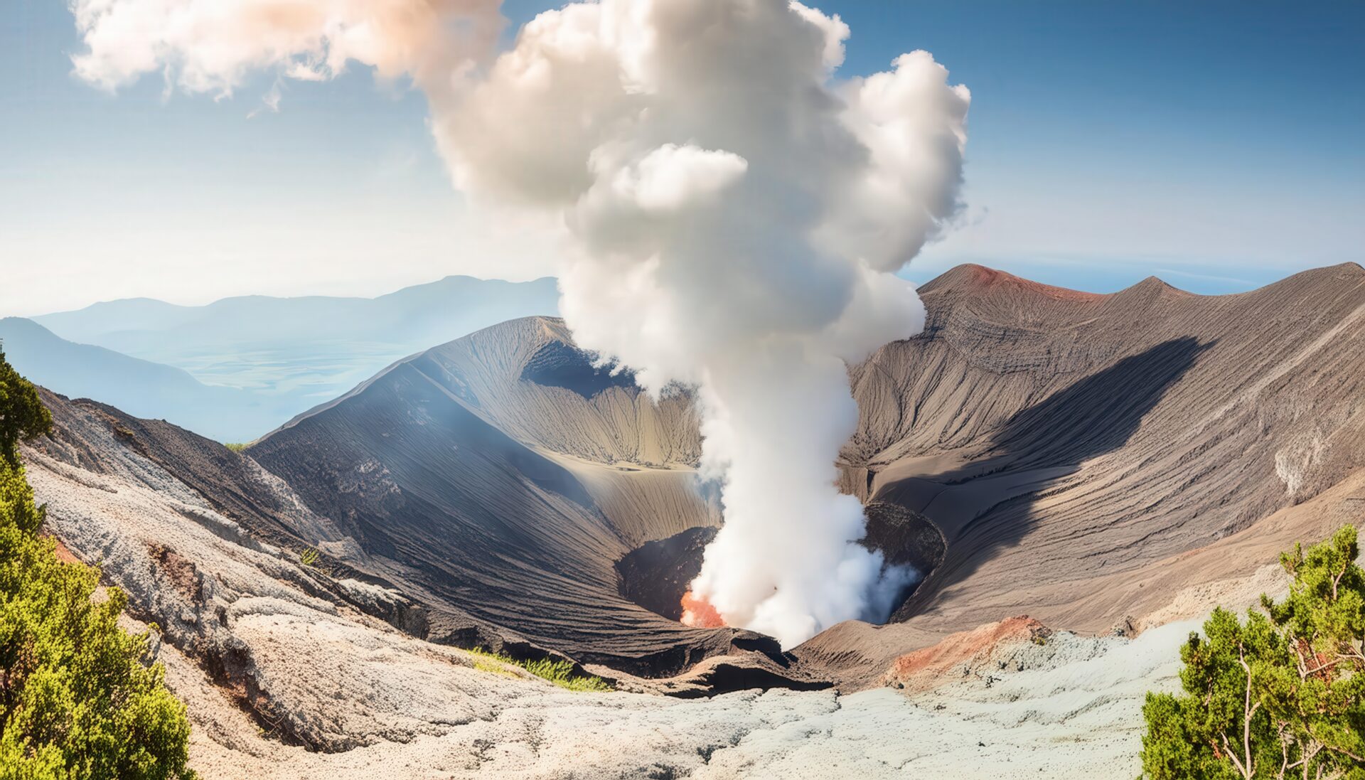 噴煙を上げる火山