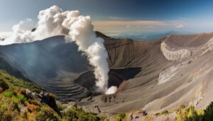 大地に広がる火山の噴煙