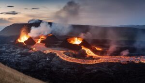 夜空に映える火山の噴火