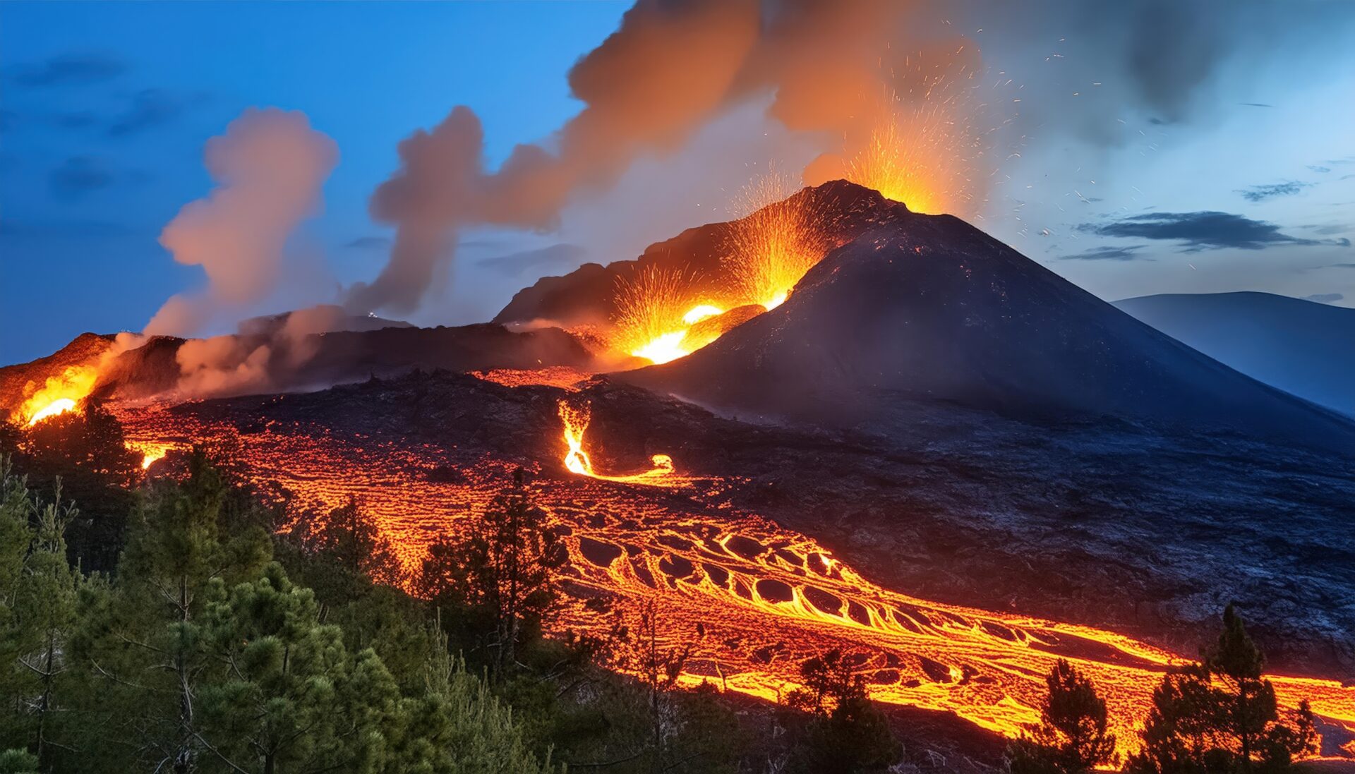 夜空を焦がす火山の噴火