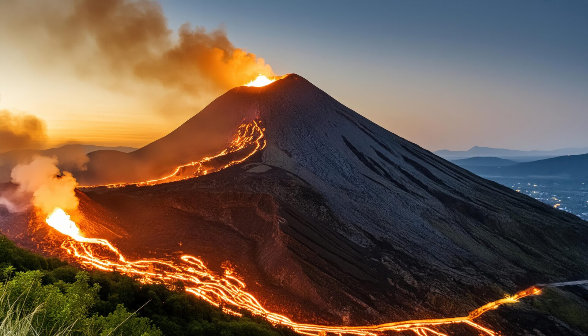 夕焼けと火山噴火