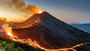 夕焼けと火山噴火