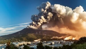 街に迫る火山の噴火