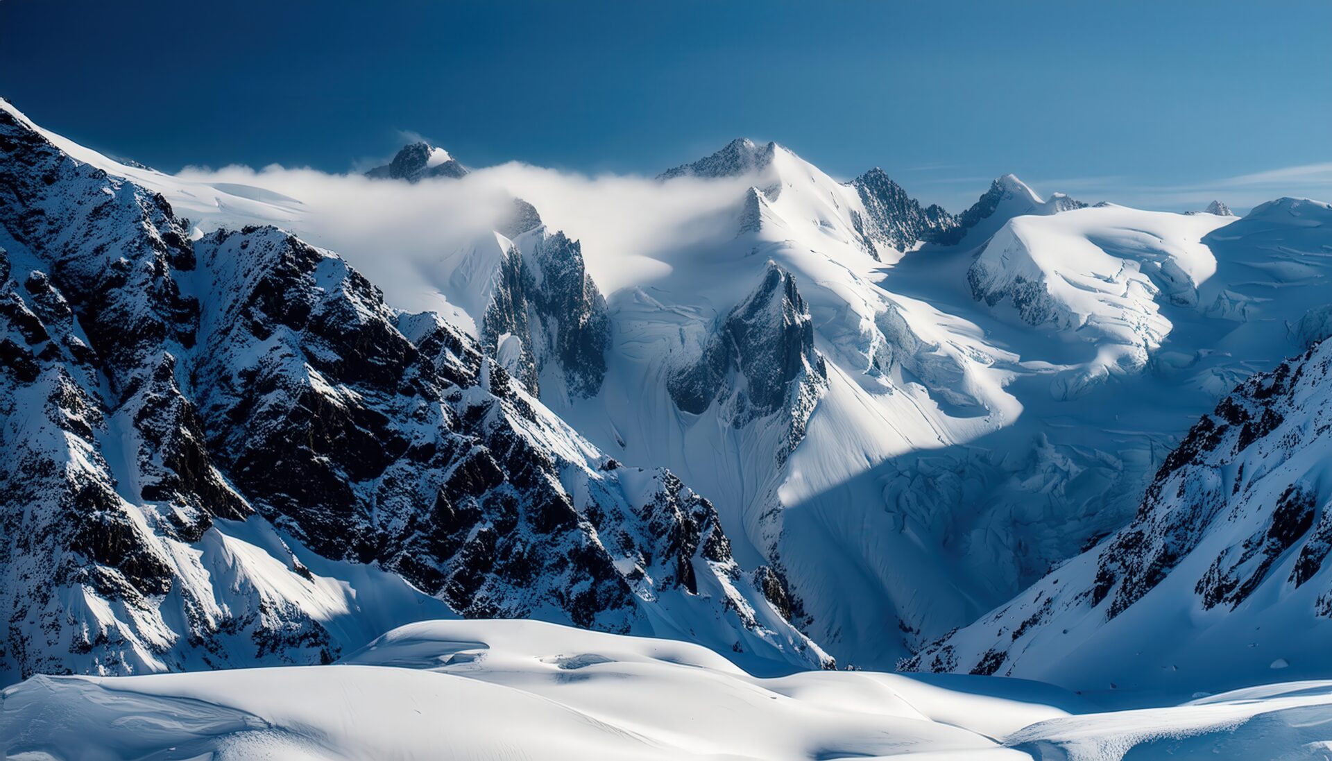 厳冬の雪山と氷河