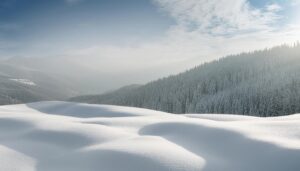 雪に覆われた丘と森林