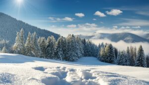 冬の森林と青空
