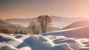 夕焼けの雪景色