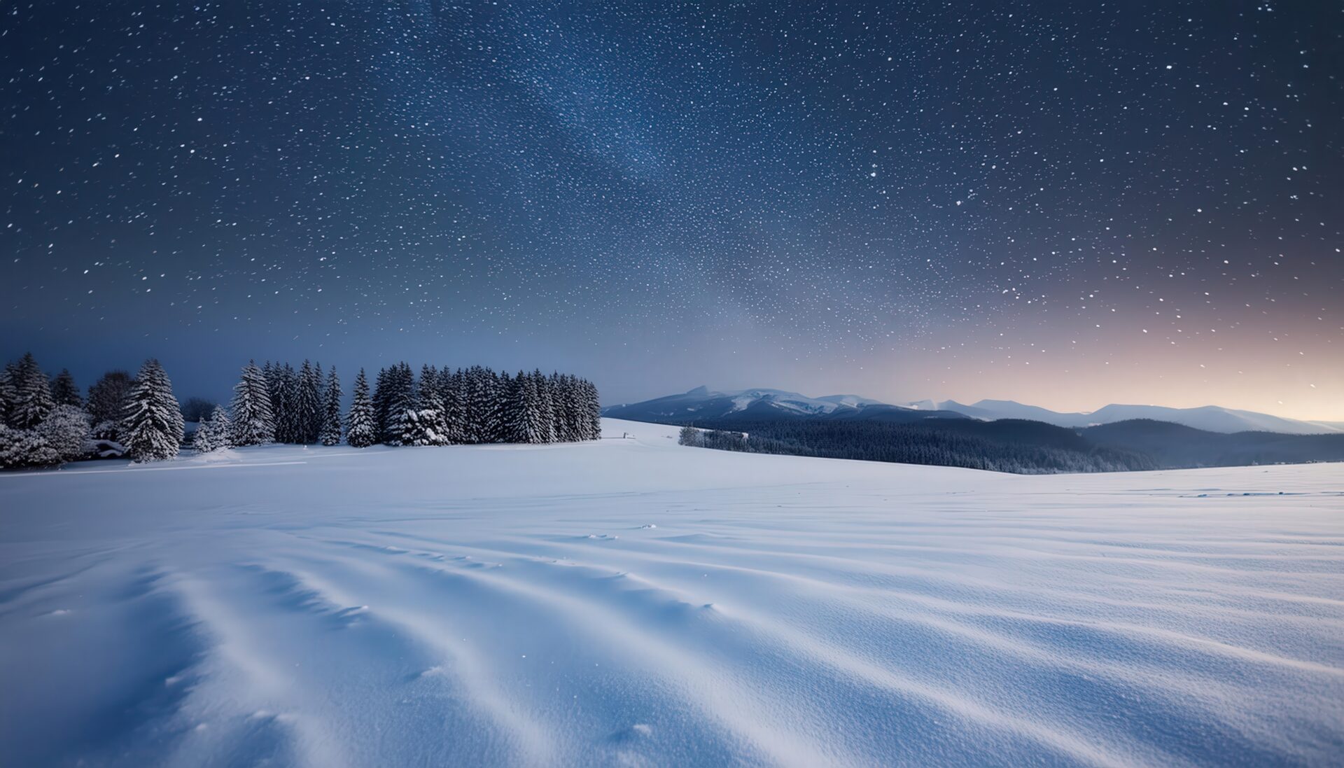 冬の星空と雪原