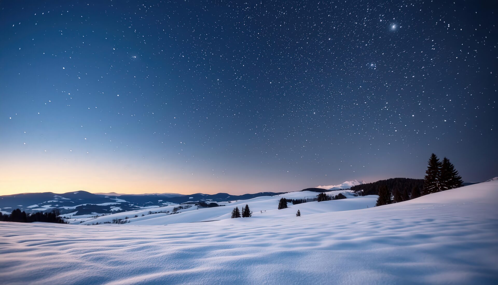 雪原と夜明けの星空