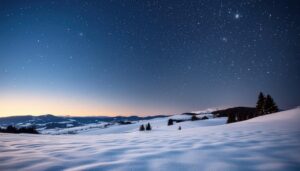 雪原と夜明けの星空