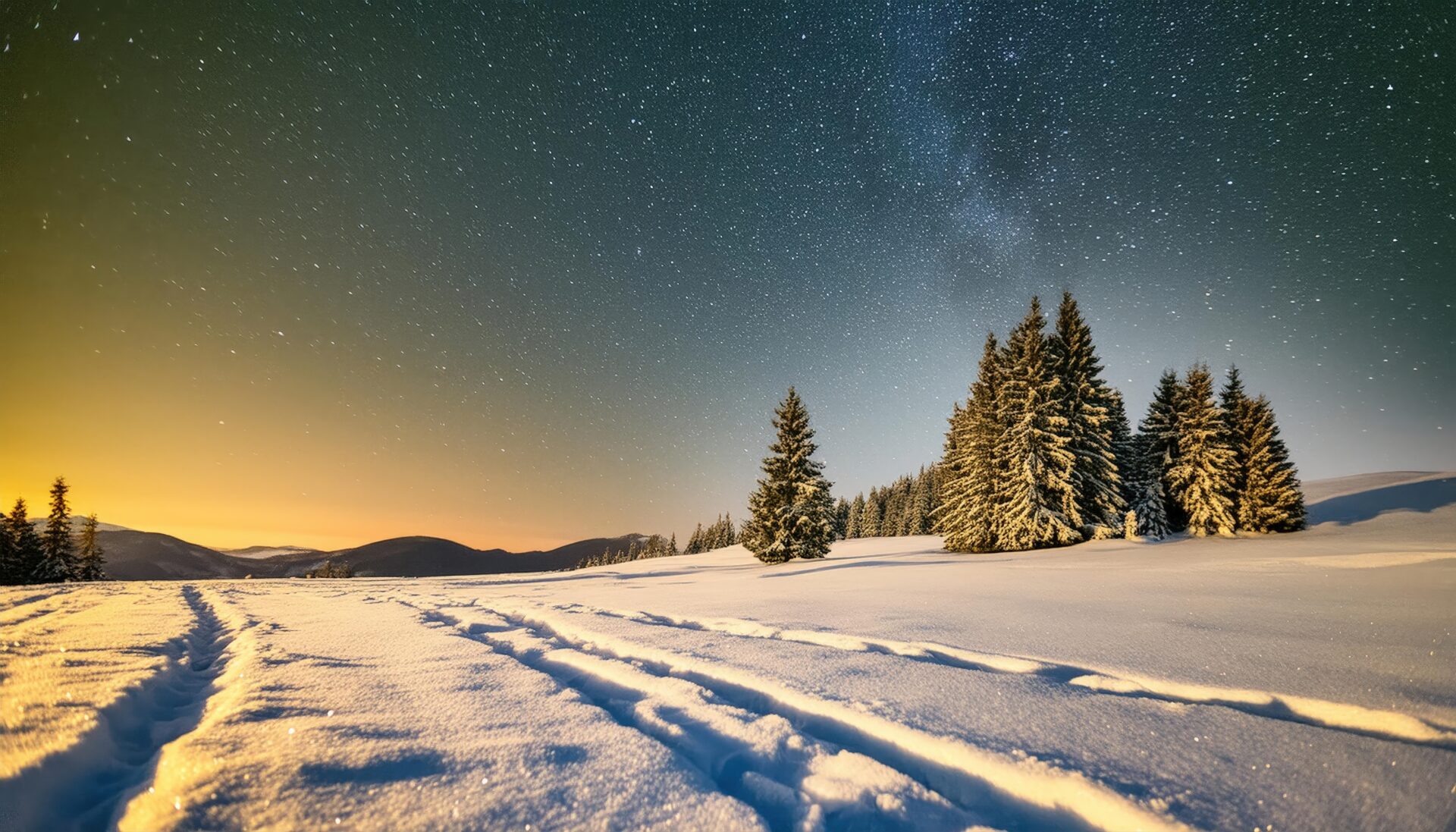 星空の下の冬の森