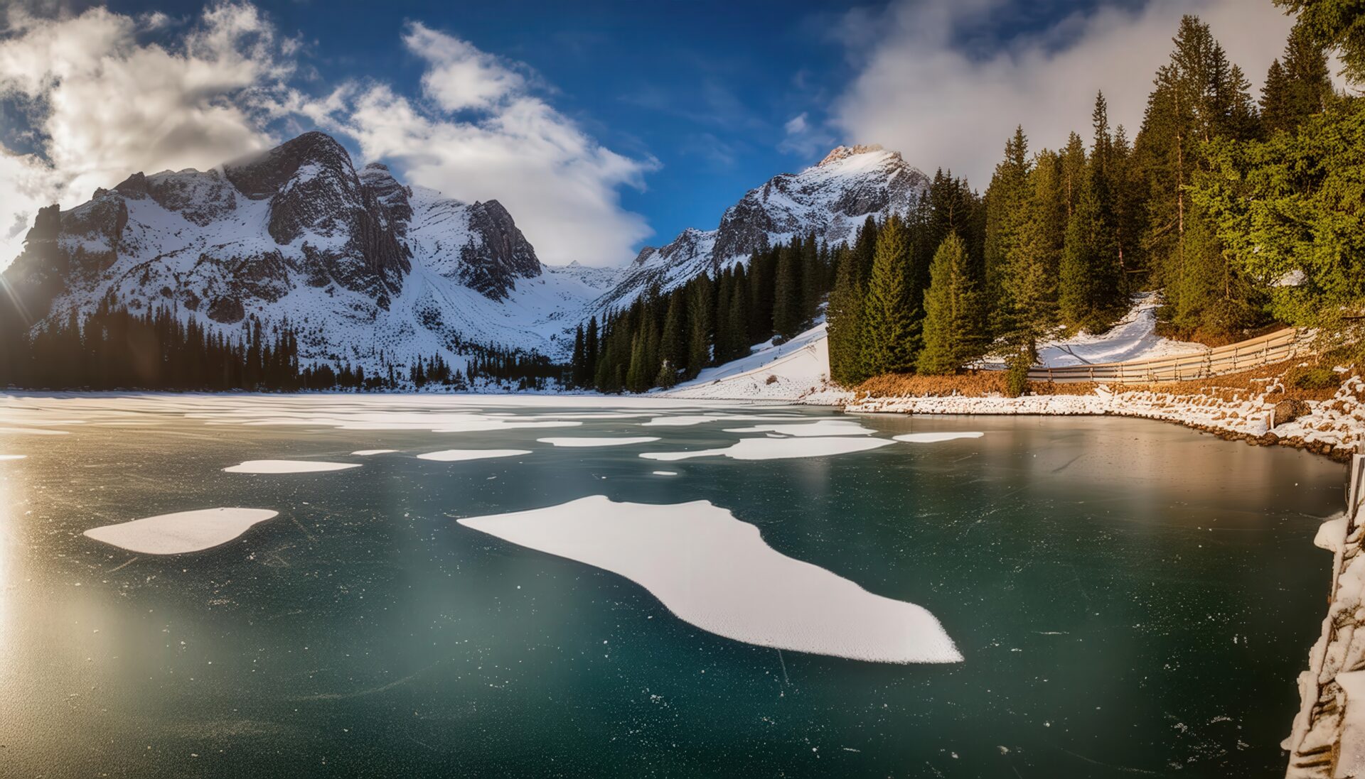 山と湖の冬の絶景