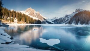 氷結湖と雪山が織りなす絶景