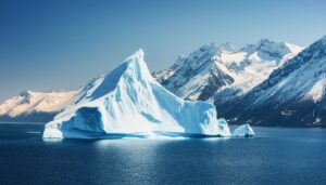 海に浮かぶ氷山と雪山