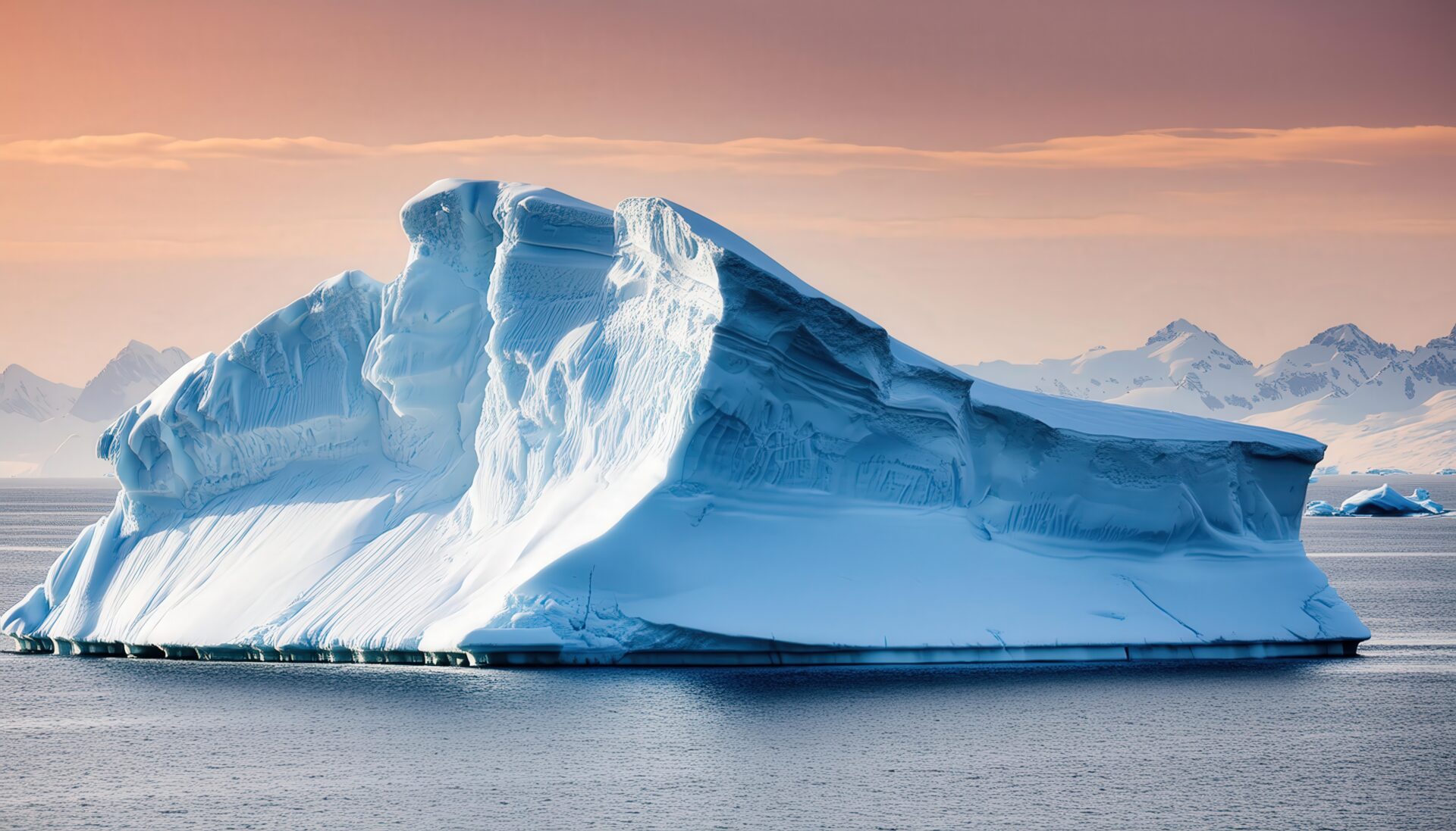 氷山と夕焼けの海