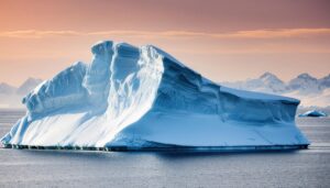 氷山と夕焼けの海