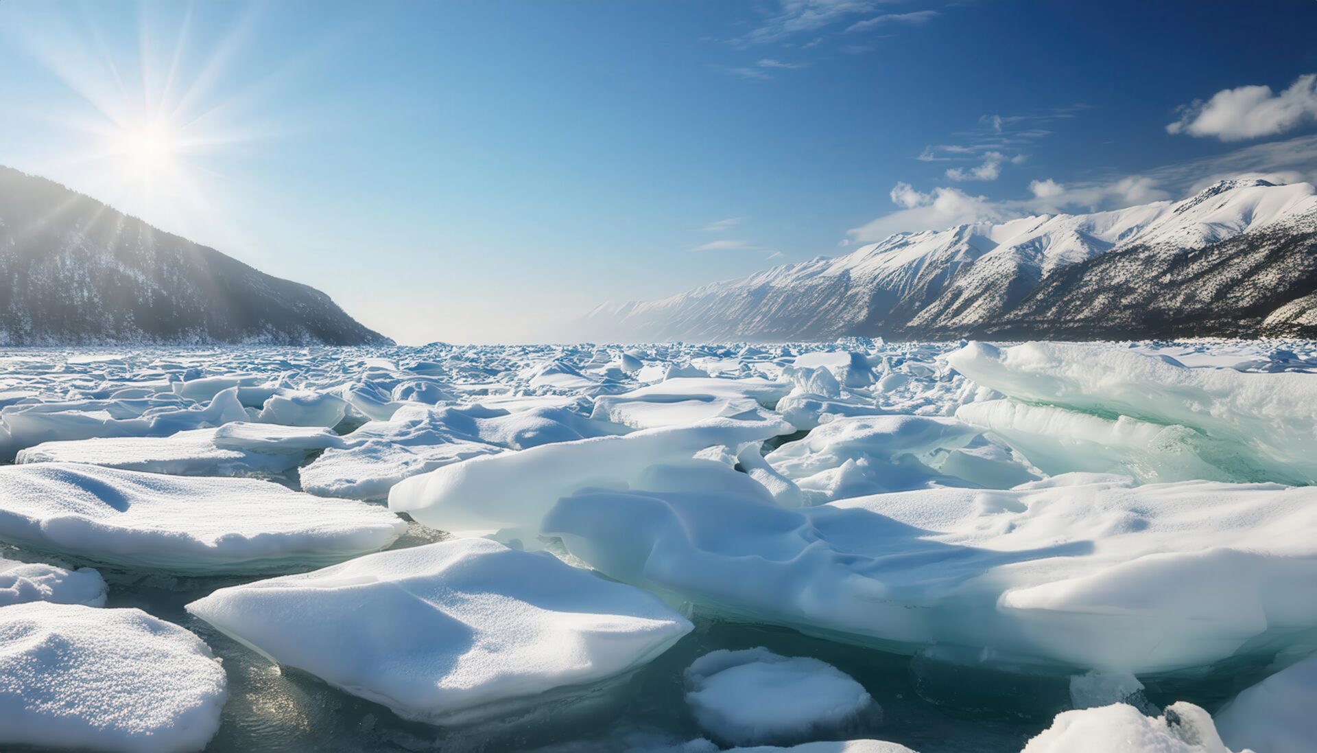 流氷と山脈の風景