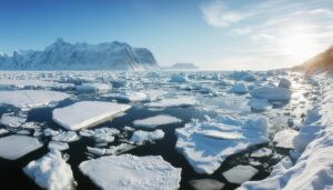 流氷と青空の海岸