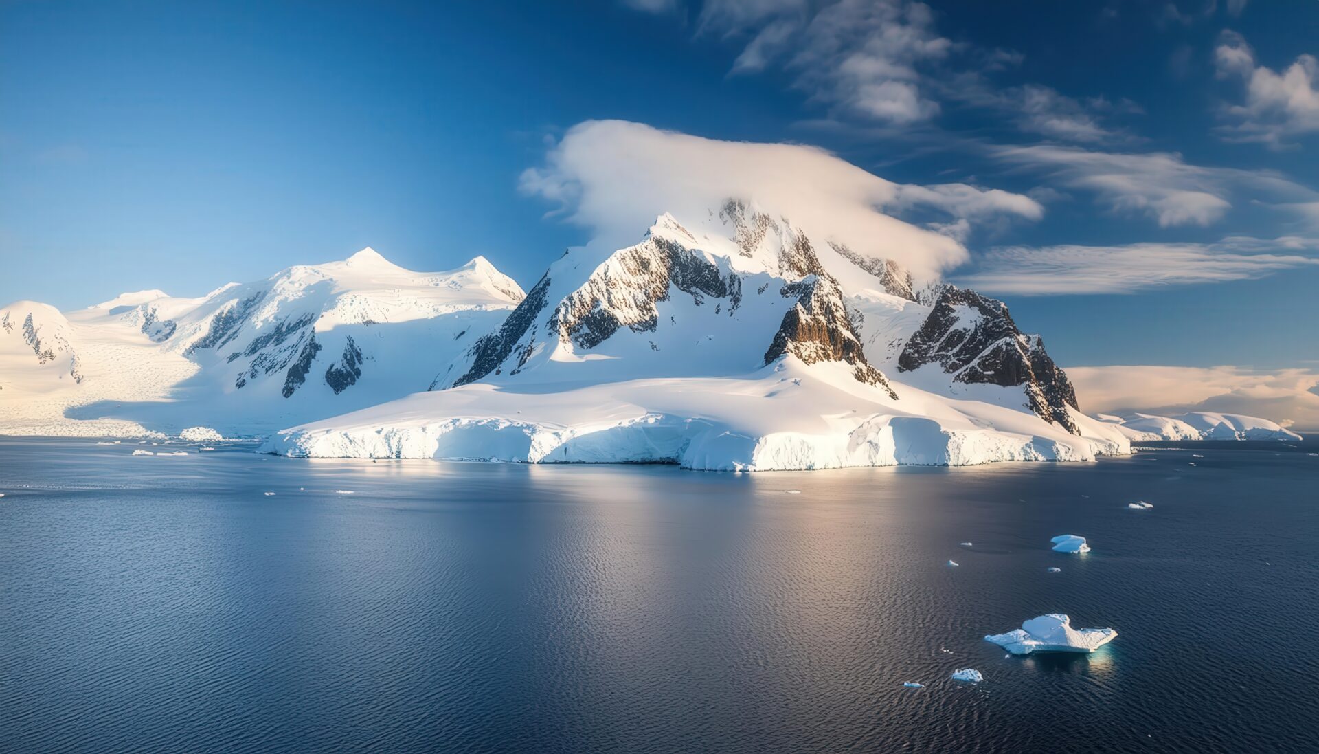 雪山と氷山の海景色