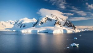 雪山と氷山の海景色