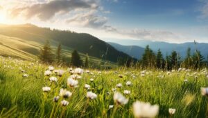 夕暮れの草原風景