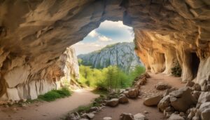 洞窟から見た渓谷の風景