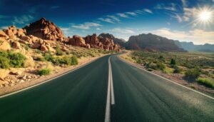 曲がりくねった砂漠道