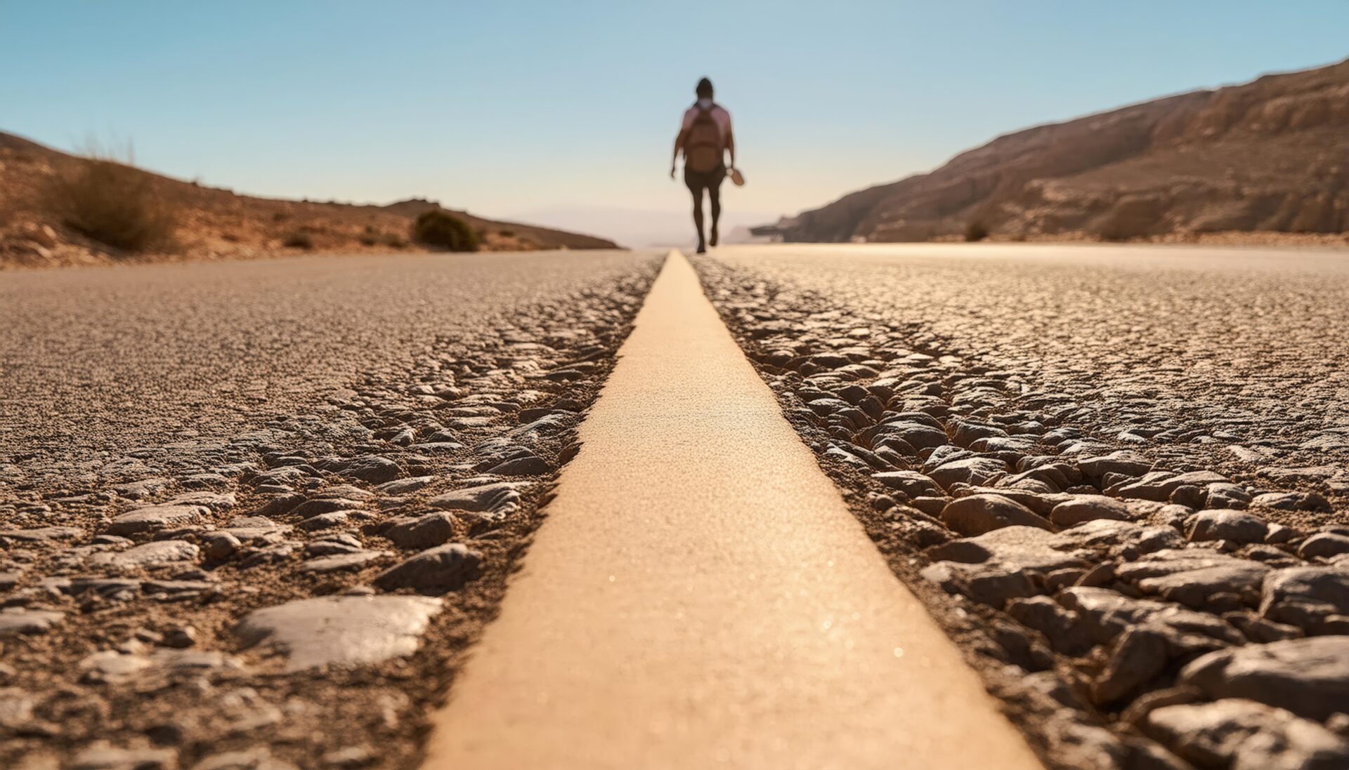 ロングロードの中央を歩く人物
