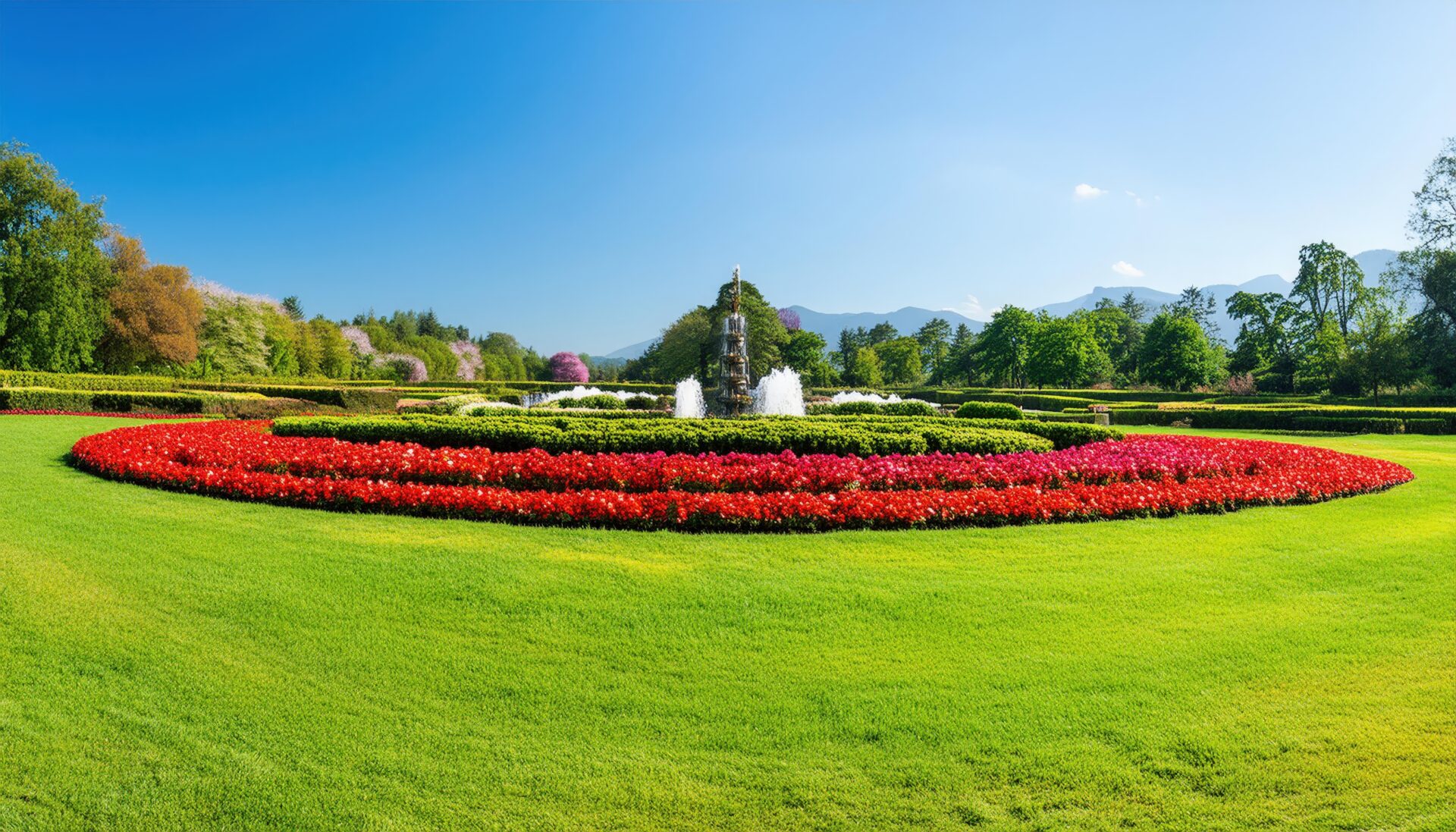 中央に噴水があるガーデン