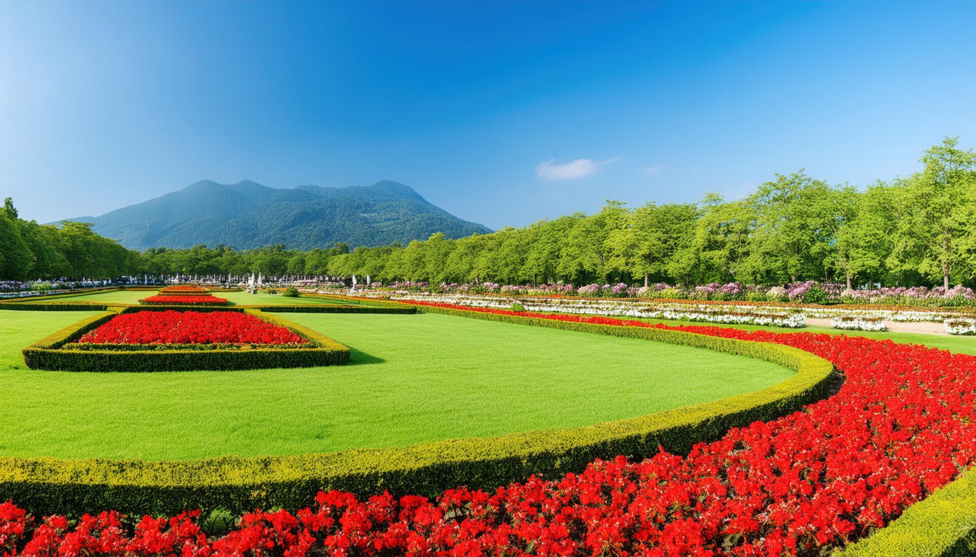 花壇と芝生が美しい庭園