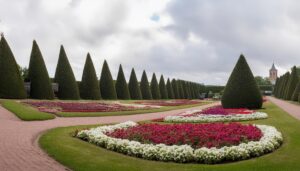 円形花壇が並ぶヨーロッパ風庭園