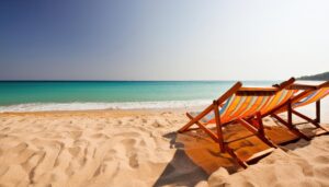 砂浜とデッキチェア