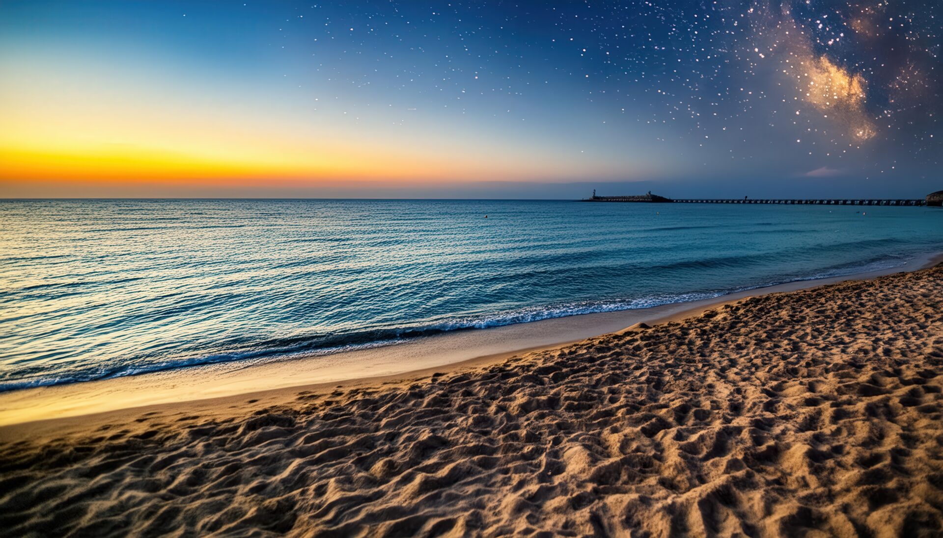 星と夕焼けの海