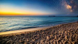 星と夕焼けの海