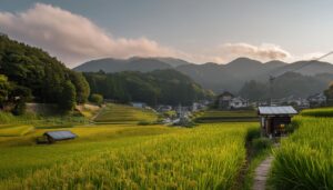 朝焼けの棚田