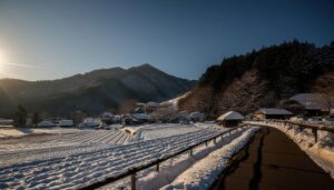 冬の田園と夕暮れ